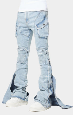 Extended flare panel with snap buttons on GUAPI jeans.