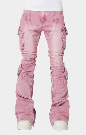 GUAPI French Rose Black Ops Denim front view with cargo pockets.