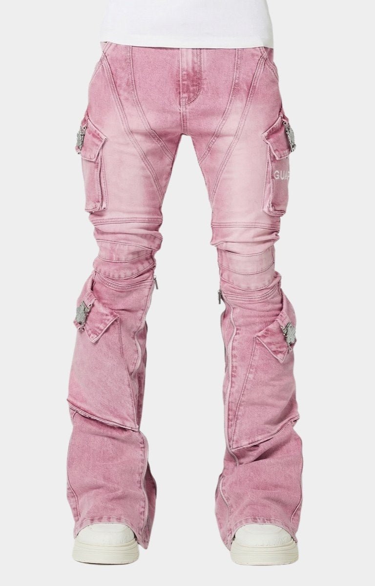 GUAPI French Rose Black Ops Denim front view with cargo pockets.