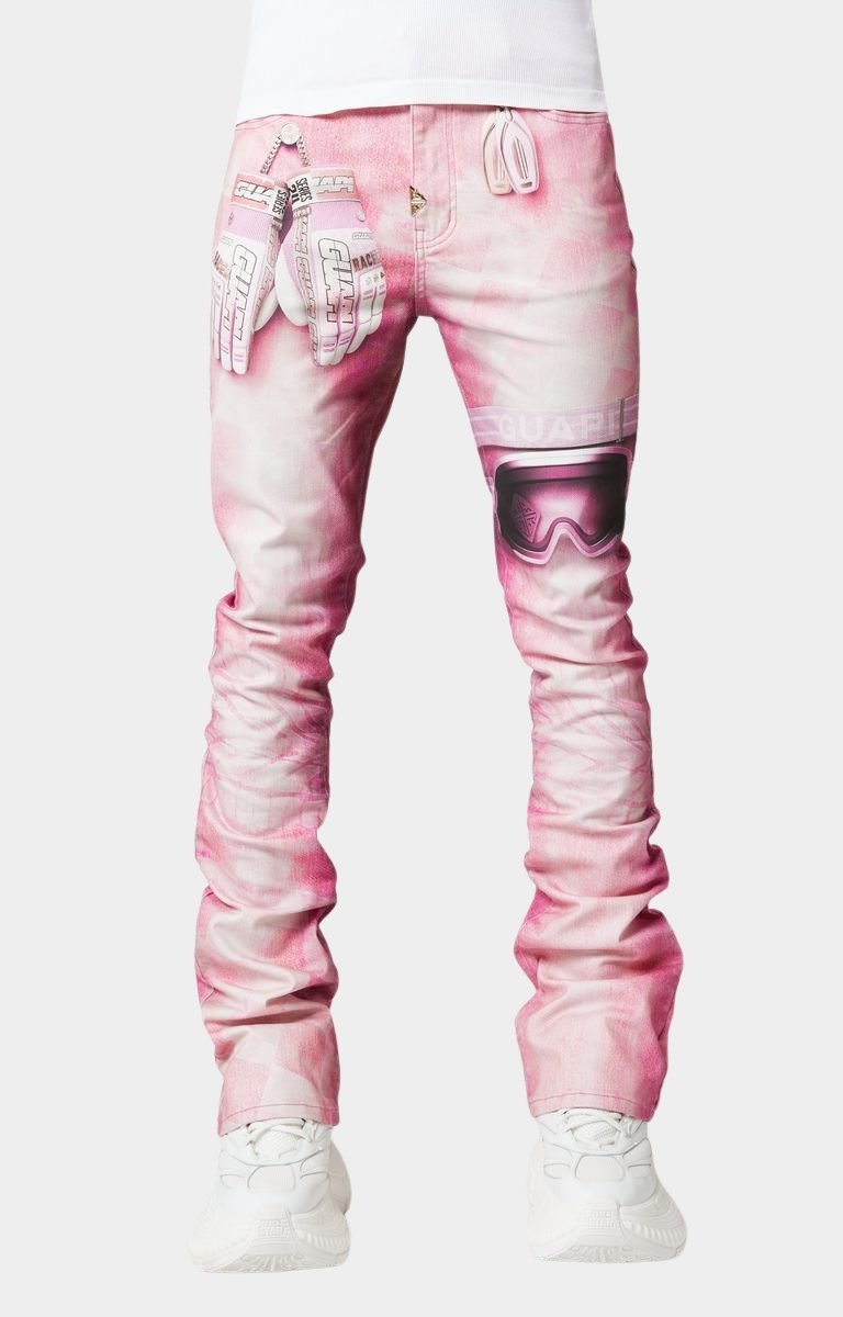 Front view of Guapi French Rose Racer Denim with gradient pink wash