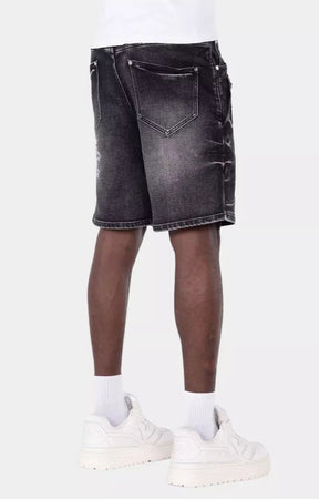Guapi Obsidian Black Faded Cross Rhinestone Denim Shorts