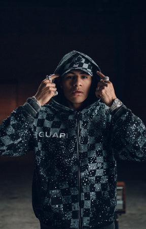 Guapi Grey Stardust Hoodie styled for luxury streetwear.