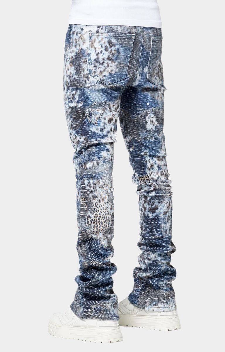 Back view of GUAPI Aqua Blue Hakai denim jeans.