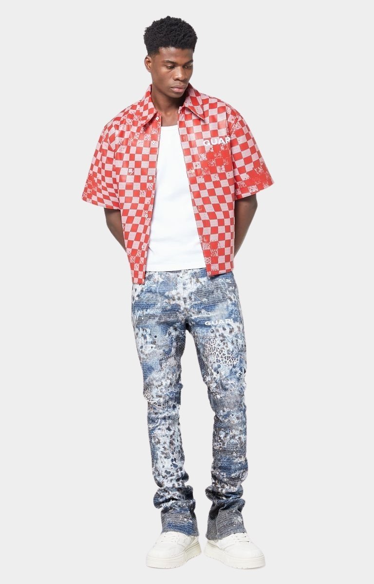 GUAPI Aqua Blue Hakai Denim | Distressed Stacked Designer Jeans