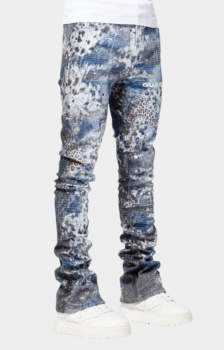 GUAPI Aqua Blue Hakai Denim | Distressed Stacked Designer Jeans