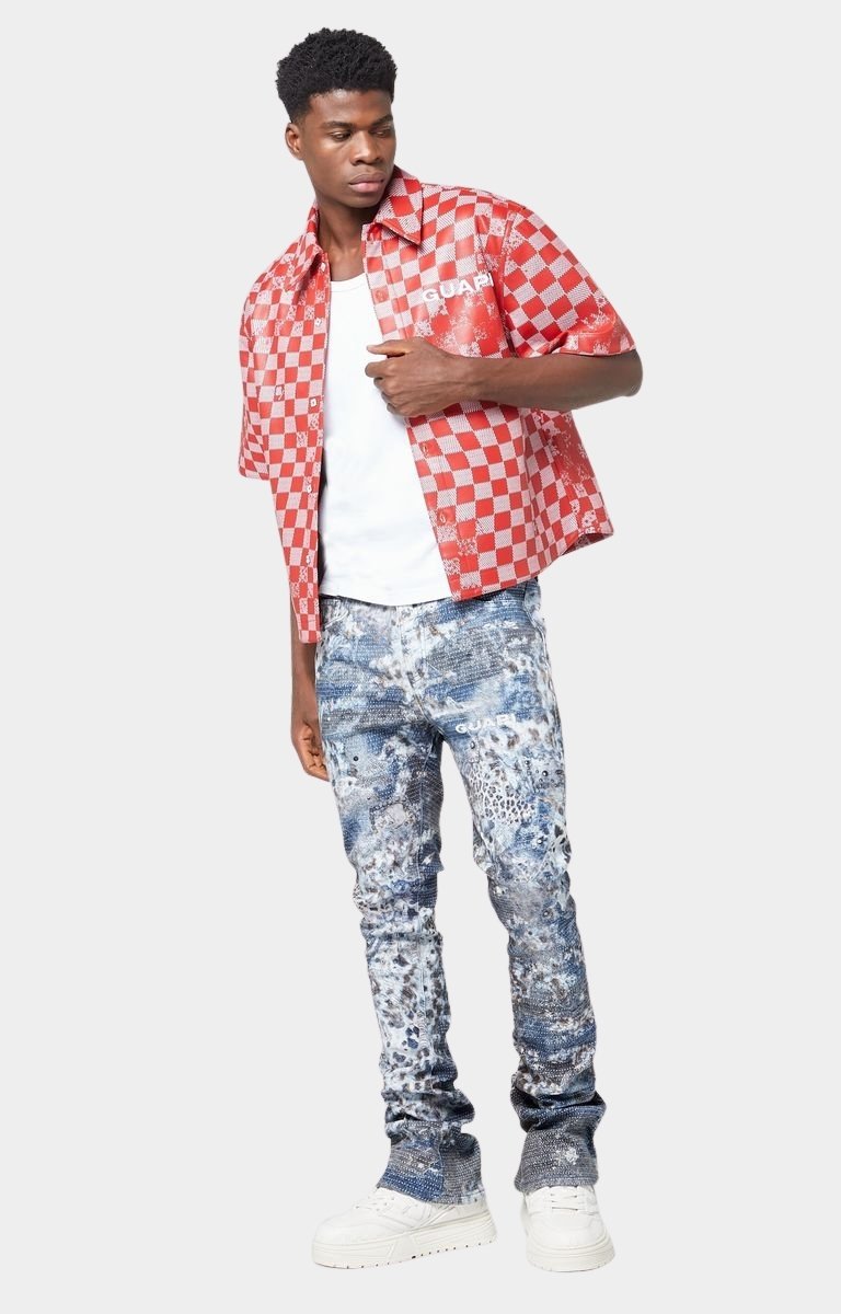 GUAPI Aqua Blue Hakai Denim | Distressed Stacked Designer Jeans
