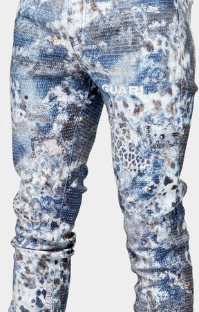 Multi tone aqua blue wash detail on GUAPI Hakai denim.
