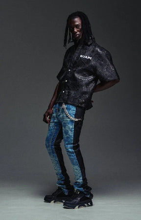 GUAPI Liquid Black Shirt – Embossed Swirl Short Sleeve