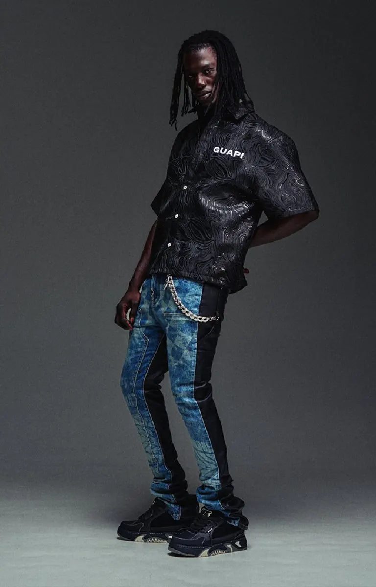 GUAPI Liquid Black Shirt – Embossed Swirl Short Sleeve