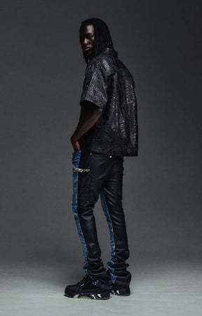 GUAPI Liquid Black Shirt – Embossed Swirl Short Sleeve