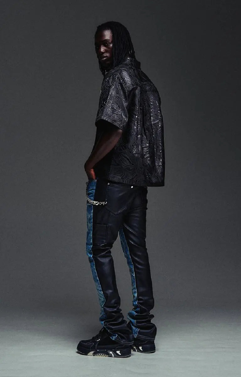 GUAPI Liquid Black Shirt – Embossed Swirl Short Sleeve