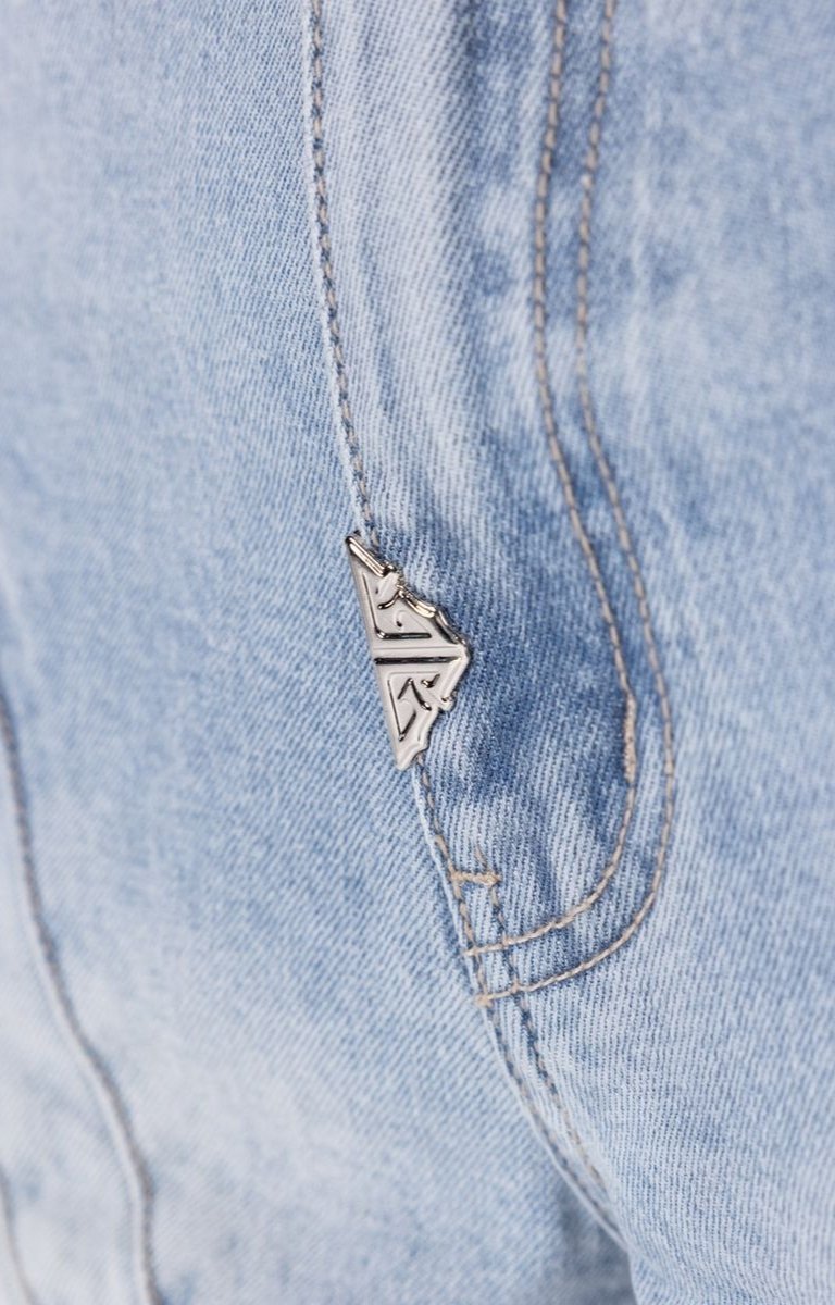 Guapi Aqua Blue Cross Buckle Denim Shorts