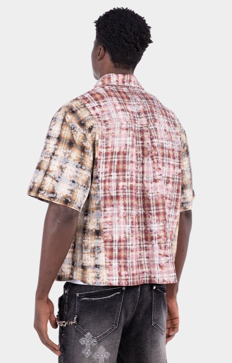 Premium short sleeve plaid shirt designed for luxury streetwear styling.