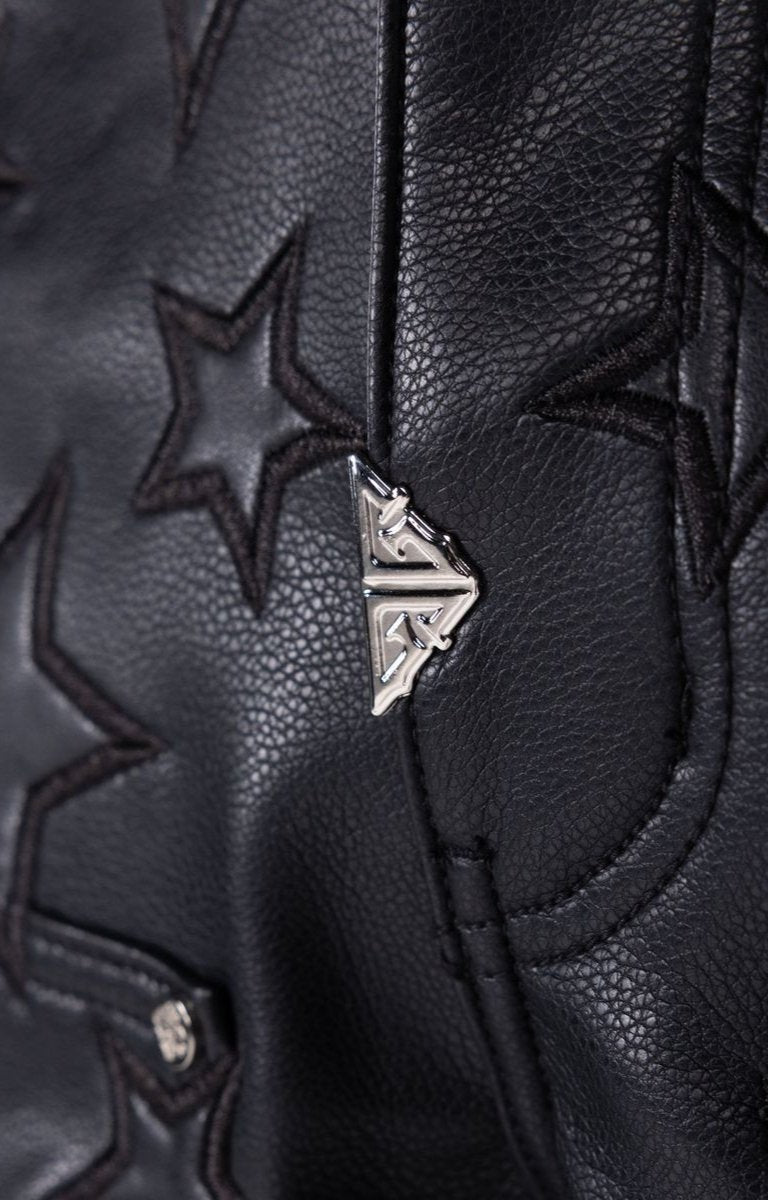 Guapi Obsidian Black Embossed Star Leather Shorts