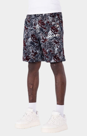 Luxury velvet shorts featuring abstract marble-inspired detailing.