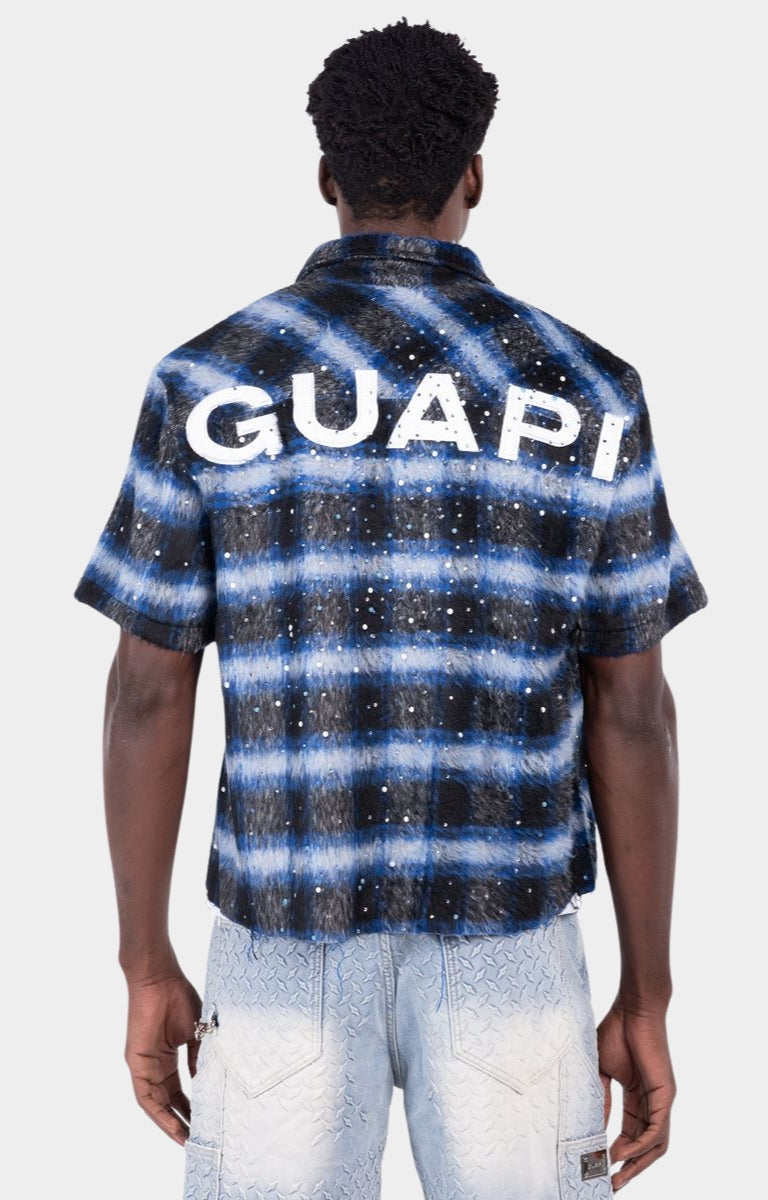 Back view of Guapi Midnight Sky Crystal Clasp Shirt.