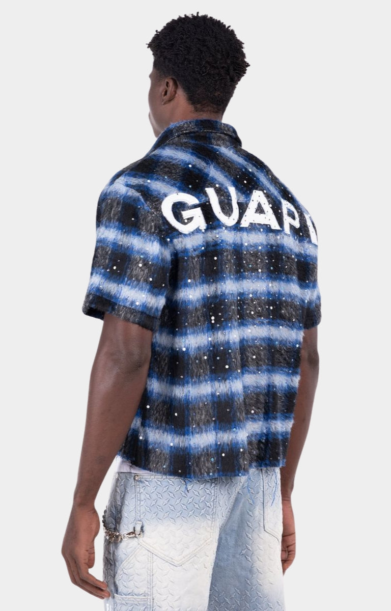 Brushed textured fabric detail on Guapi Midnight Sky Shirt.
