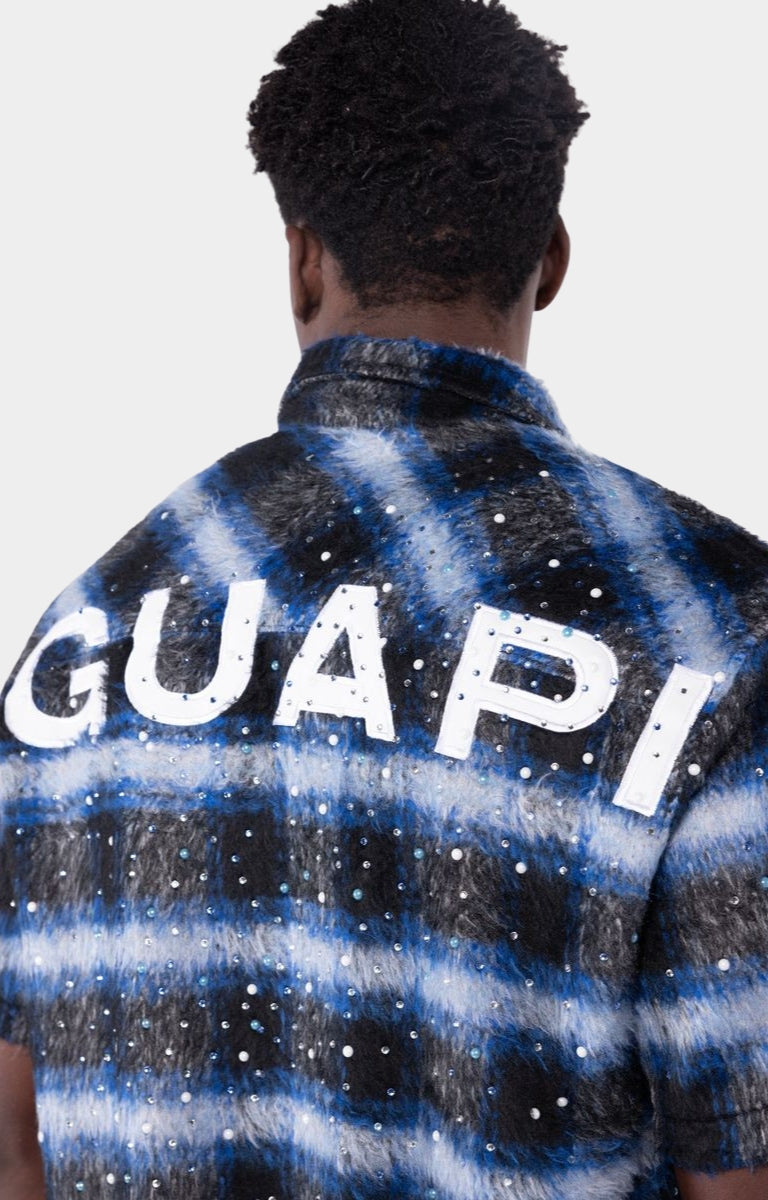 Embroidered GUAPI logo detail on Midnight Sky Shirt.