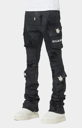 Ribbed moto paneling on GUAPI Black Ops denim.