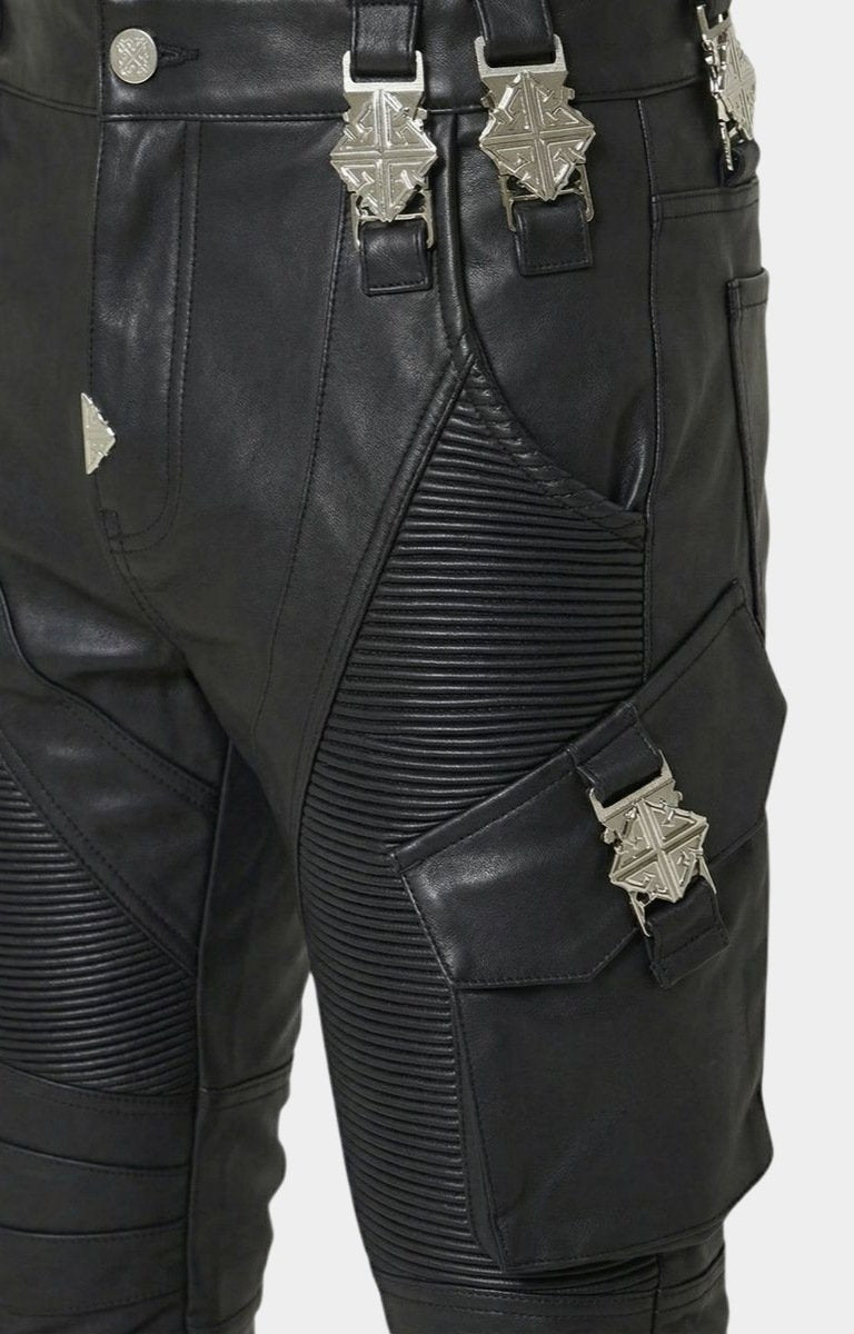 Ribbed moto paneling on GUAPI leather pants.