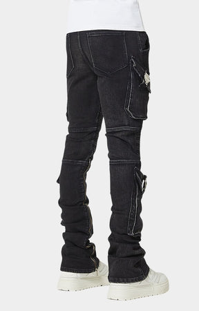 Vintage washed black texture of Guapi biker denim.