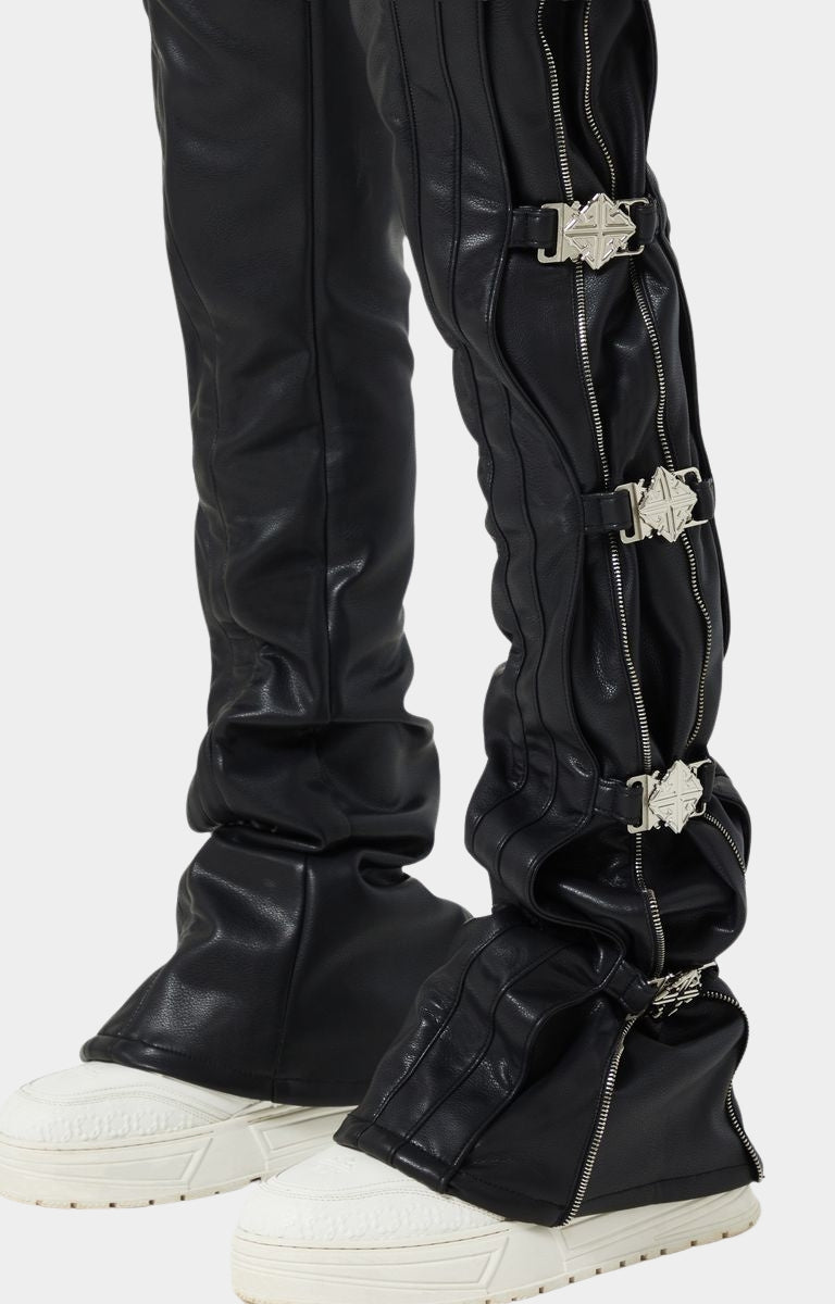 Guapi Obsidian Black Buckle Leather Pant | Luxury Moto Leather Pants