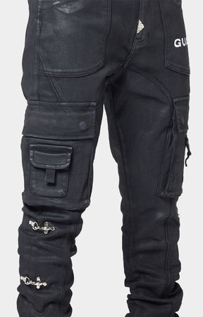 GUAPI Obsidian Black Waxed Cargo Denim
