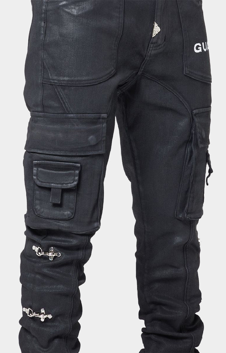 GUAPI Obsidian Black Waxed Cargo Denim