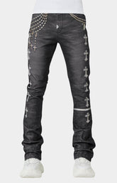 Front view of Guapi Obsidian Black Heavens Vault Denim with 3D printed design
