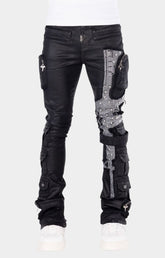 Guapi Obsidian Black Machine Gun Rhinestone Cargo Denim Jeans