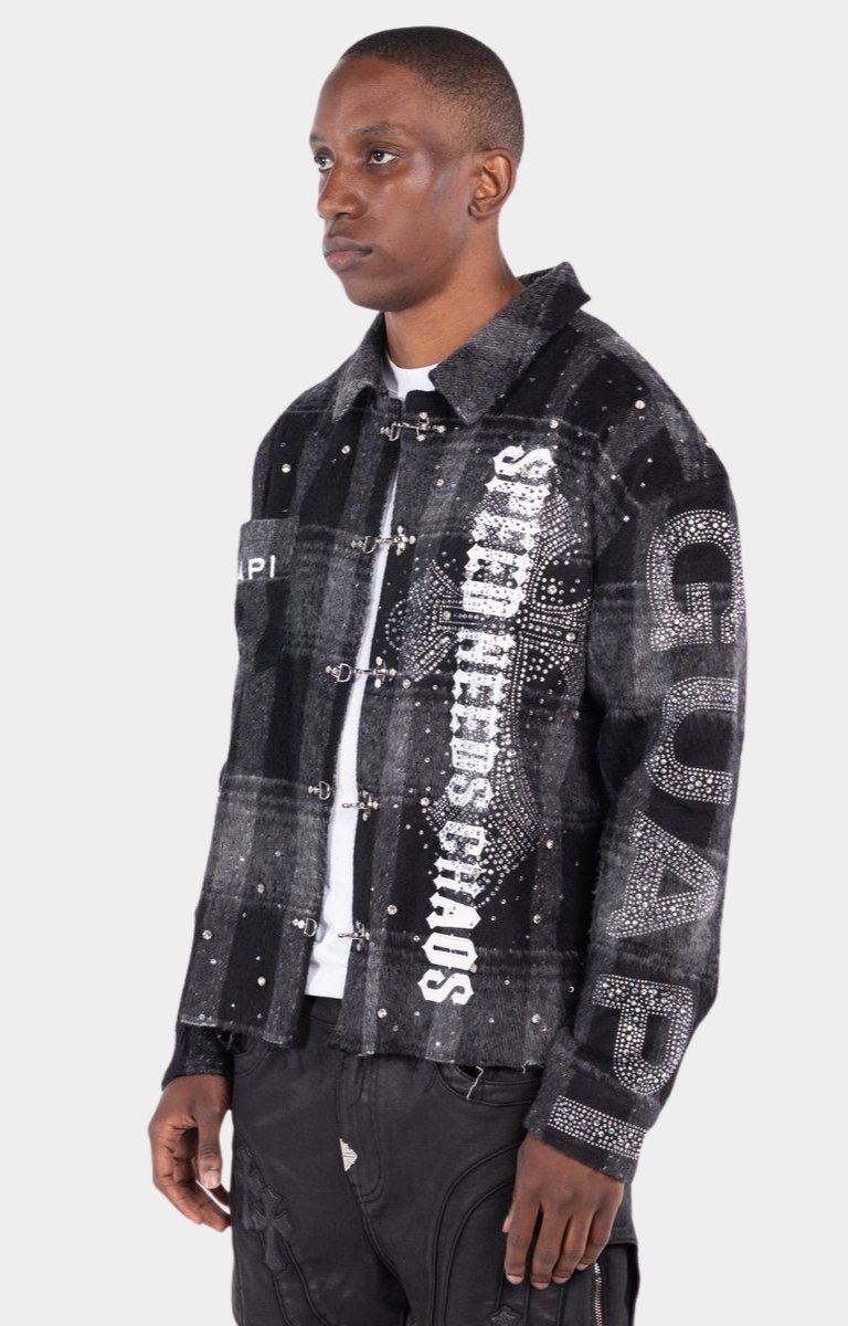 Guapi Obsidian Black SNC plaid shirt with metal clasp closures.