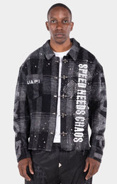Guapi Obsidian Black SNC rhinestone plaid overshirt front view.