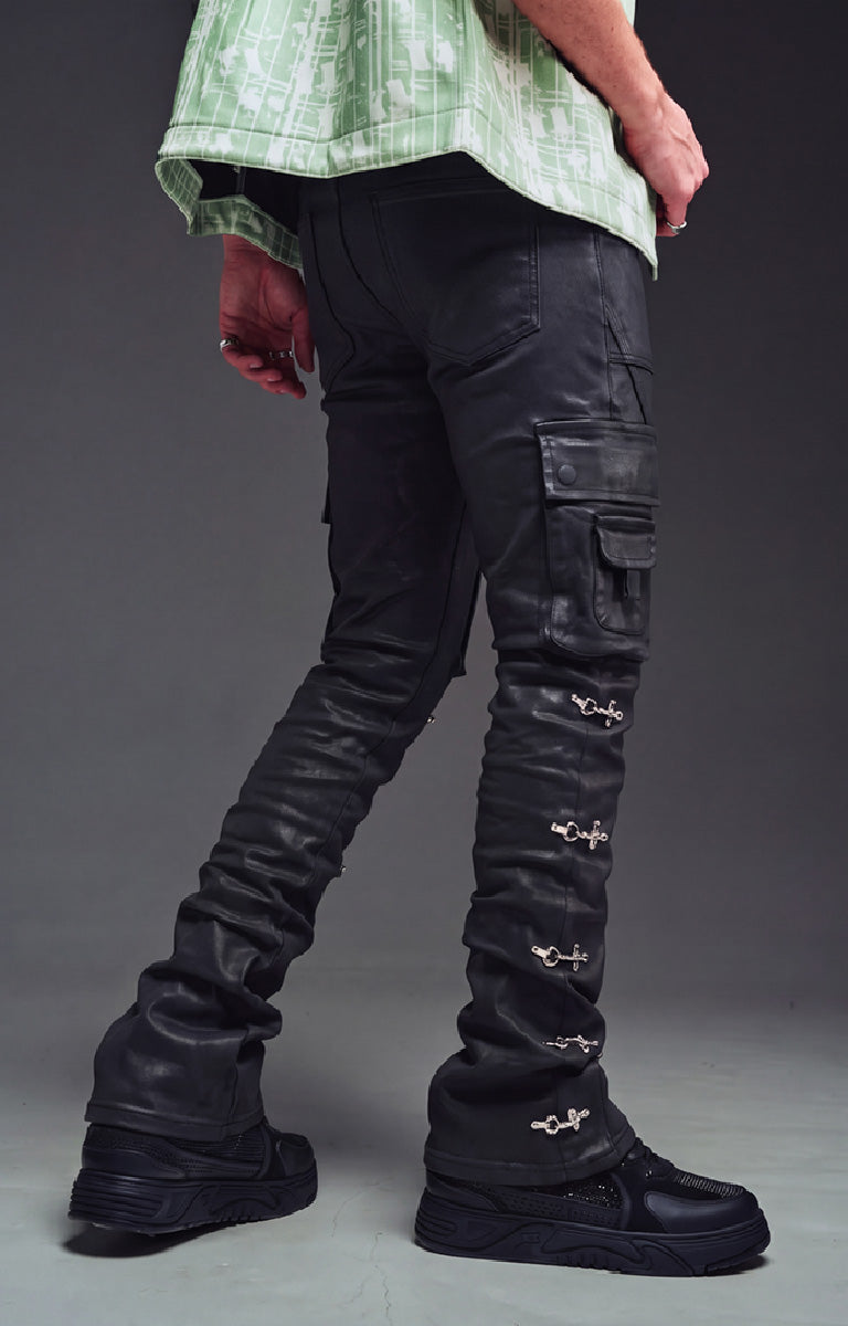GUAPI Obsidian Black Waxed Cargo Denim