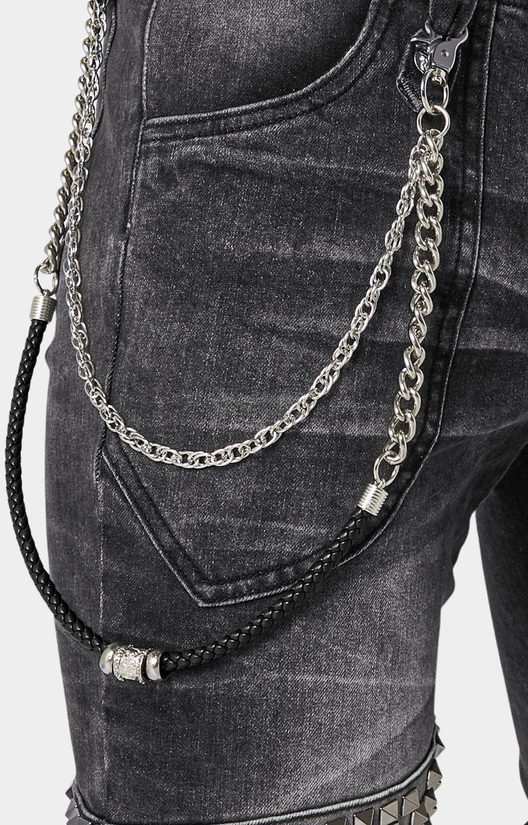 Guapi Obsidian Black Warpath Denim | Studded Chain Stacked Jeans