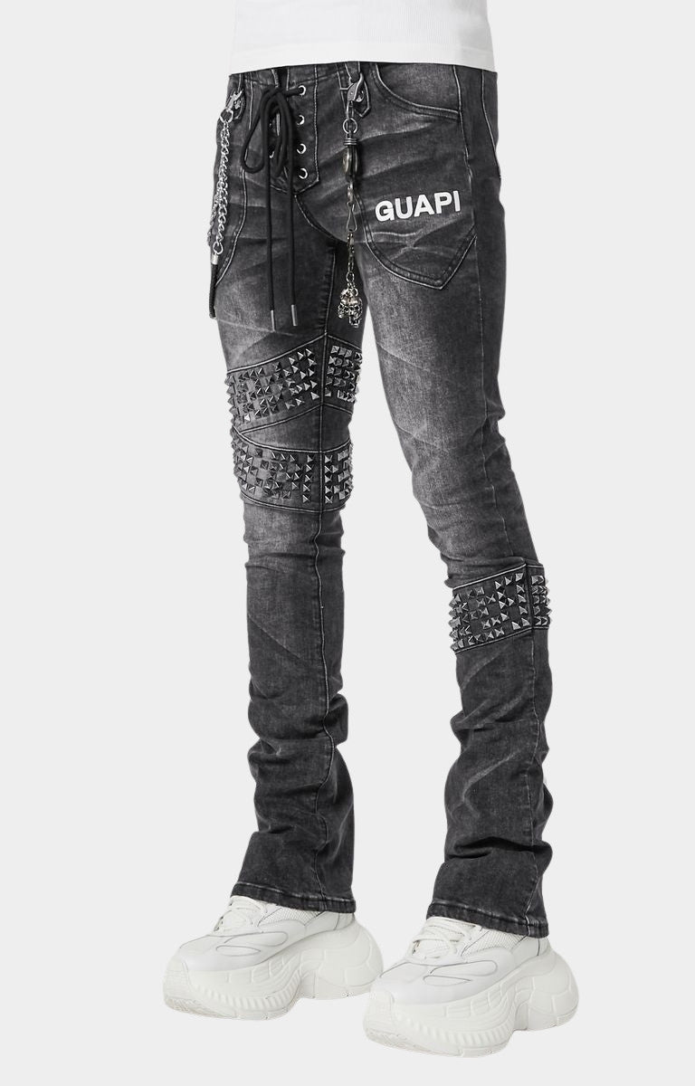Right side view of Guapi Obsidian Black Warpath Denim with detachable chains