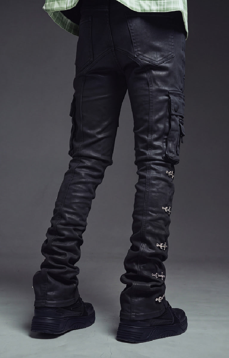 GUAPI Obsidian Black Waxed Cargo Denim