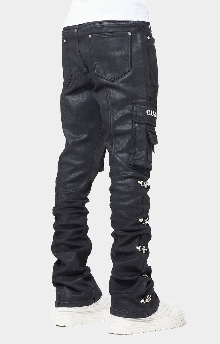 GUAPI Obsidian Black Waxed Cargo Denim