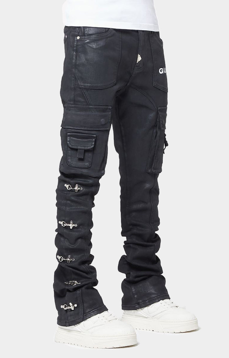 GUAPI Obsidian Black Waxed Cargo Denim