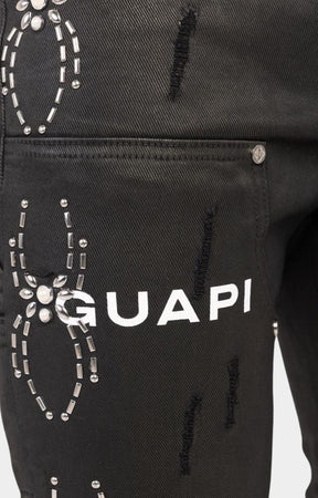 Guapi Obsidian Black Waxed Spider Denim – With Rhinestone