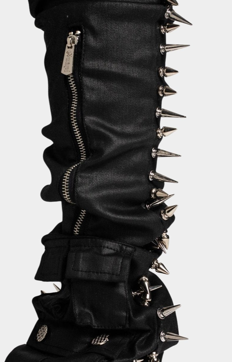 Guapi Obsidian Black Waxed Spikes Denim | Luxury Streetwear