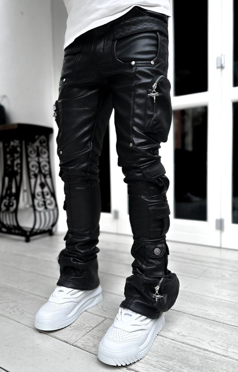 Styled outfit featuring Guapi Obsidian Black Leather Cargo Pants