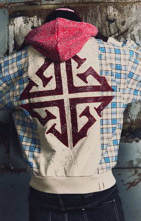 GUAPI Panther Plaid Hoodie - Cream & Blue Graphic Streetwear