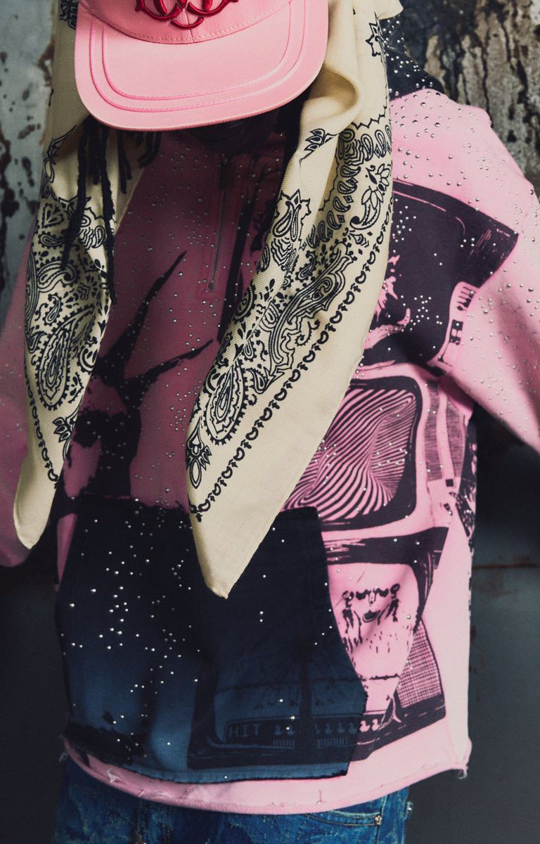 GUAPI Punk Rivets Hoodie - Pink & Black Graphic Streetwear