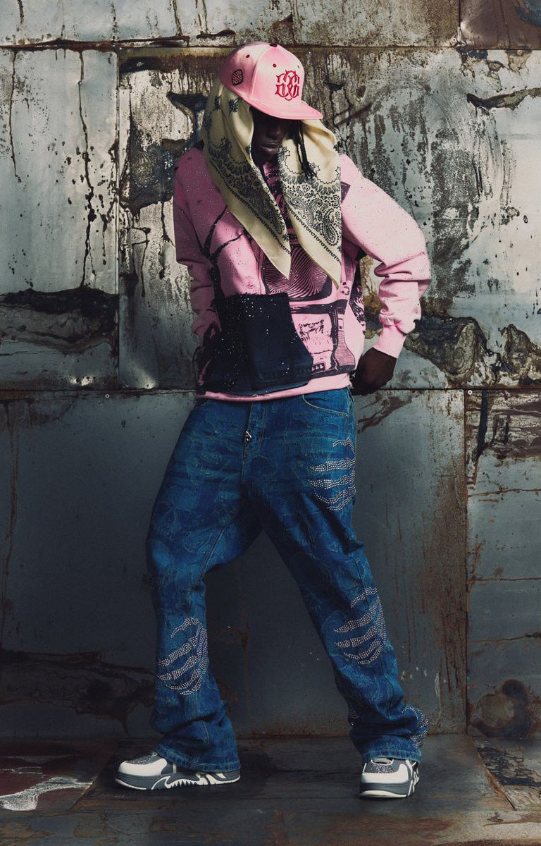 GUAPI Punk Rivets Hoodie - Pink & Black Graphic Streetwear