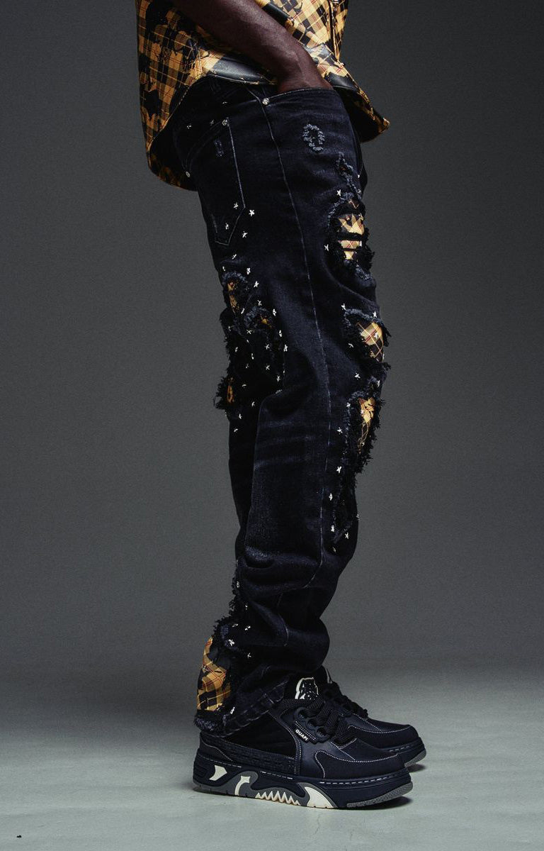 GUAPI Plaid Star Denim Jeans – Black