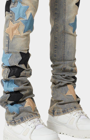 Streetwear outfit with GUAPI Powder Blue Vintage Stars Denim.