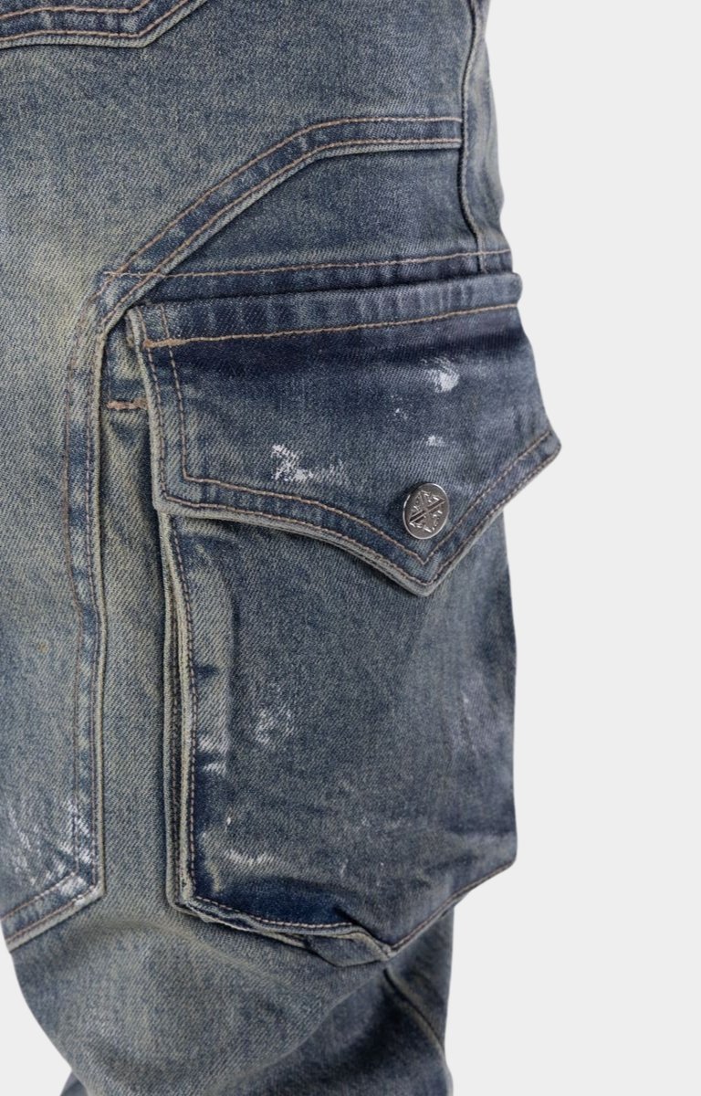 Guapi Aqua Blue Waxed Rope Stacked Cargo Denim Jeans