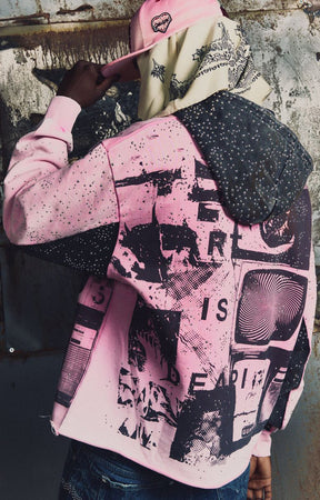 GUAPI Punk Rivets Hoodie - Pink & Black Graphic Streetwear