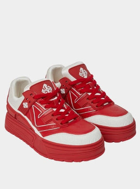 Front view of GUAPI Blood Red Reign sneakers with chunky sole.