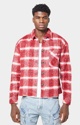 Guapi Red Inferno flannel shirt front view with rhinestones